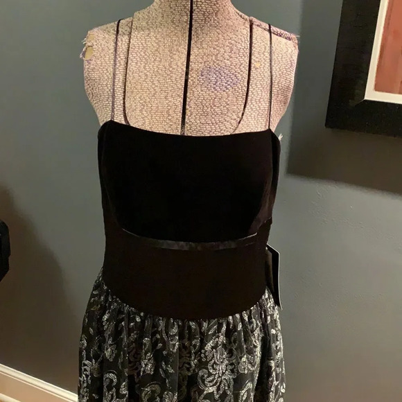 JS Boutique black velvet/satin/embroidered midi, 8 - Picture 2 of 7